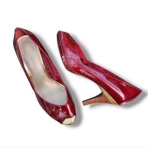 EUC Liz Claiborne Joelle Red Patent Leather Peep-Toe High Heel Stiletto Platform